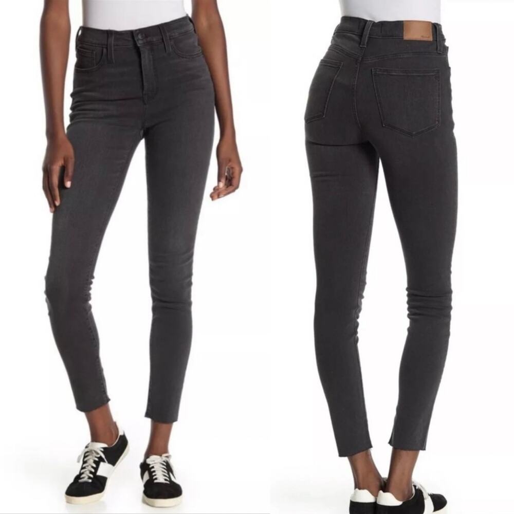 Madewell 9" Mid-Rise Skinny Cropped Raw Hem Jeans Washed Black size 29 x 28
